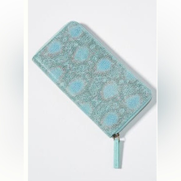 Anthropologie Riley Leather Zip Around Wallet Turquoise Snake New with tags - Picture 1 of 4